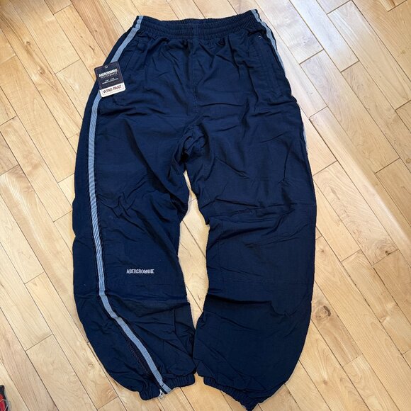 VTG Abercrombie & Fitch Track Pants Mens Small Navy Jersey Lined Zip Legs Korea - Picture 1 of 13
